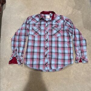 Men's Plaid Pearl Snap Shirt - Red and Gray